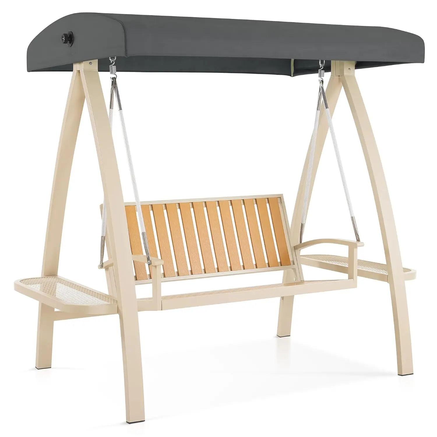 2-Person Patio Swing Chair Heavy-Duty Outdoor Porch Swing Wooden Finish Seat Garden Balcony Poolside Grey, Customized