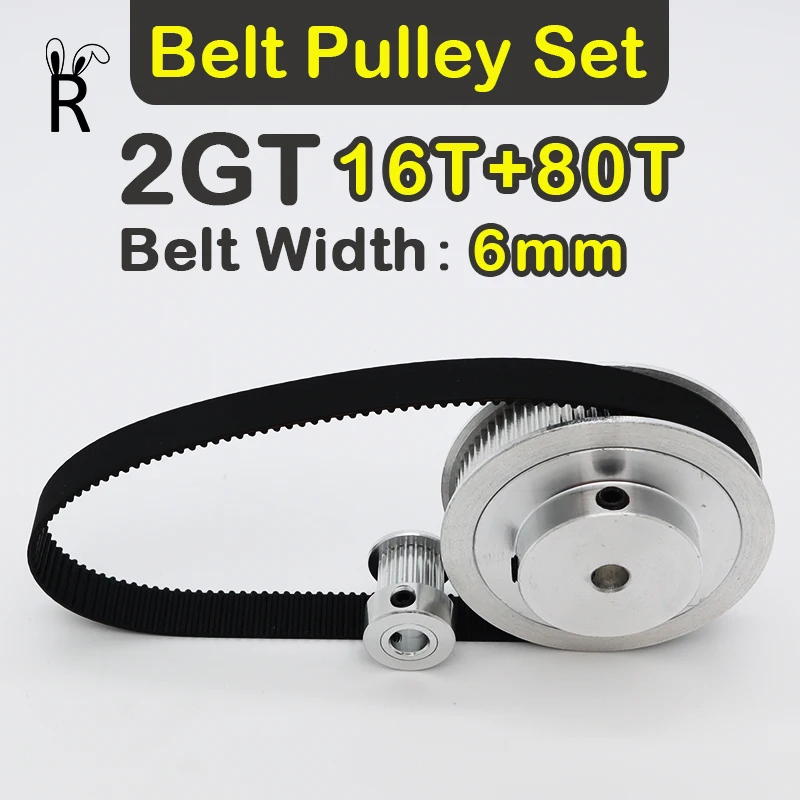 

5:1 Reduction 16T 80T GT2 Belt Pulley Set Belt Width 6mm 16Teeth 80Teeth 3D Printer Synchronous Wheel Kit 2GT Timing Pulley Set