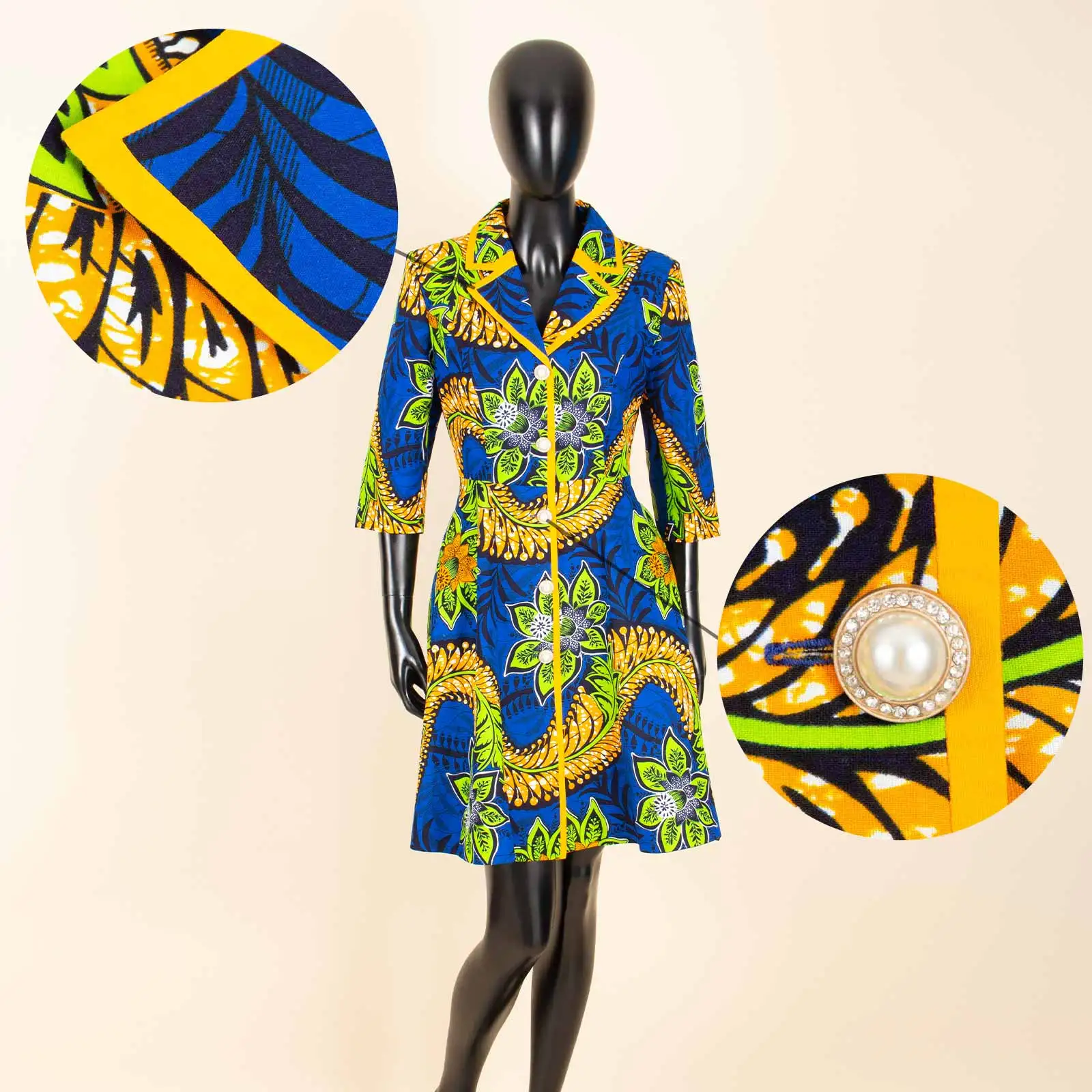 BGJ African Women\'s Jacket Ankara Printed Long Jacket Lapel Top Waxed Dahiki Clothing 2424002