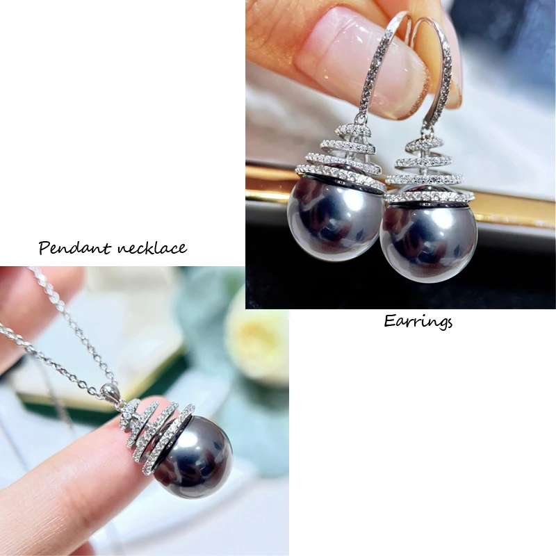 MeiBaPJ 10-11mm Big Natural Black Rice Pearls Fashion Pendant Necklace Earrings 925 Silver Fine Wedding Jewelry for Women