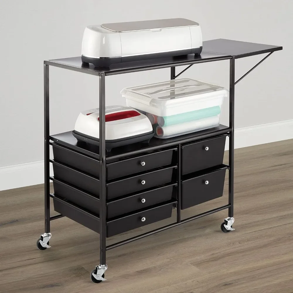 

Essex Black Drawers & Rolling Cart with Tray and Extendable Table Multi-Functional Storage Cart for Art & Craft Supp