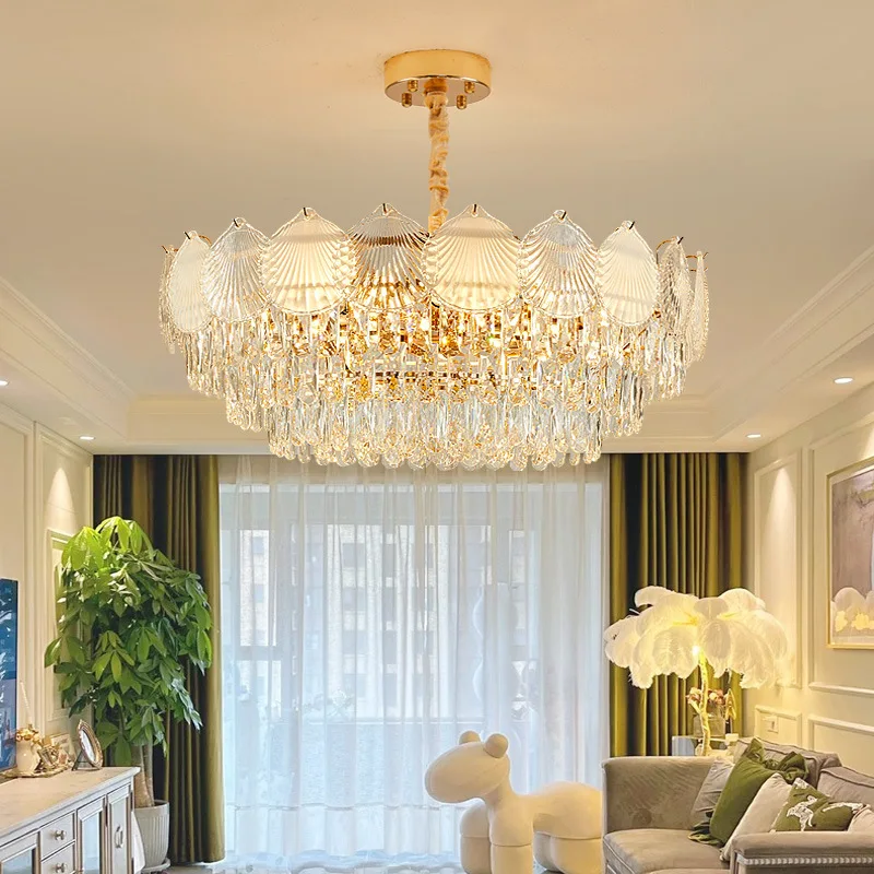 Modern living room crystal chandelier, simple and elegant, light luxury dining room, bedroom, creative shell lighting fixtures