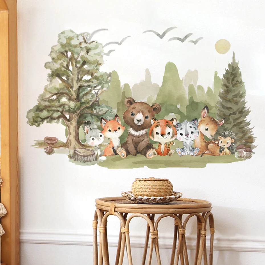 

Cartoon Woodland Animals Bear Deer Wall Stickers for Children Room Kids Room Bedroom Living Room Nursery Decoration Wall Decals