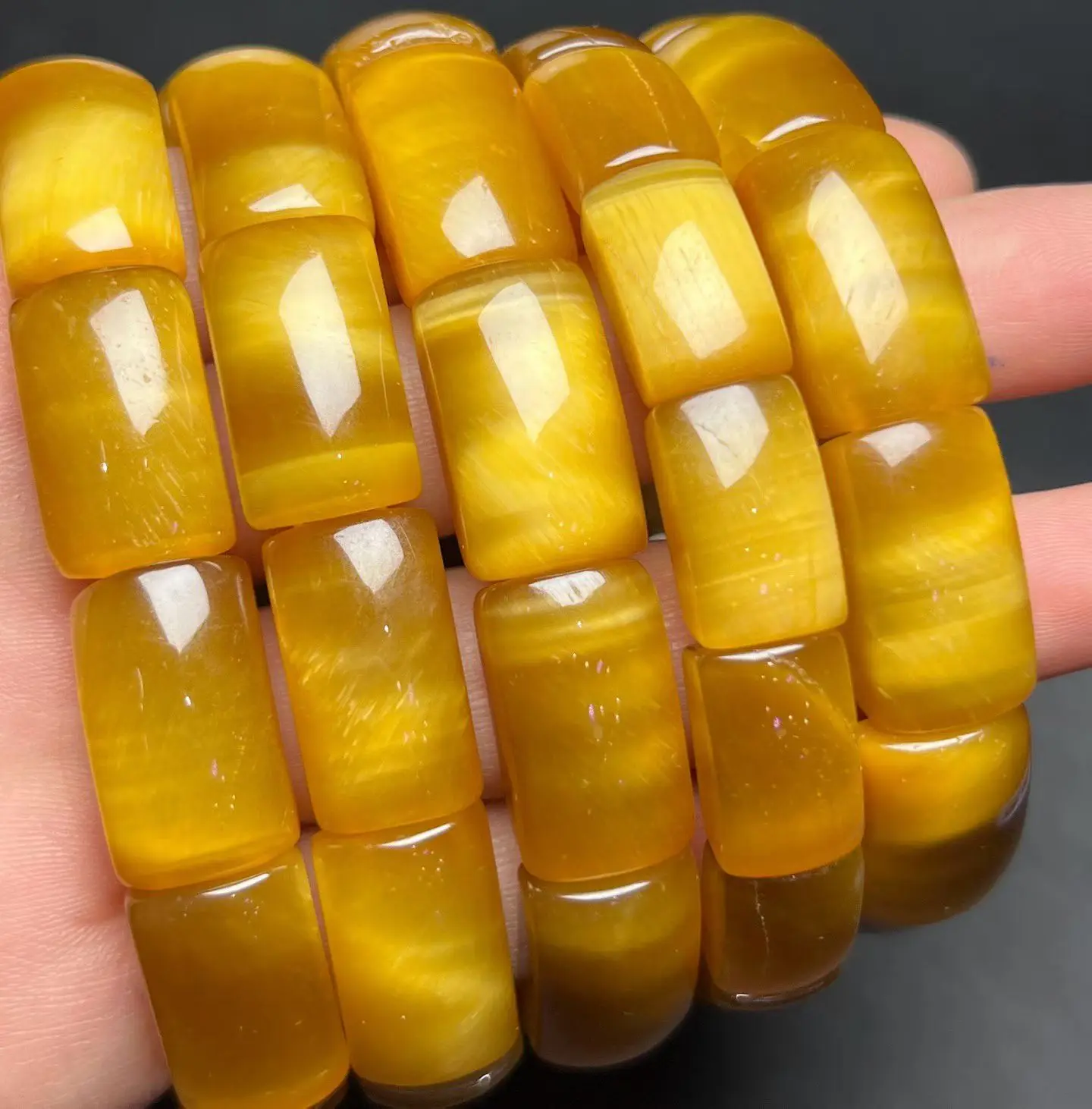 

Natural Gold Tiger Eye Gemstone Bracelet Rectangle Beads Jewelry Stretch 16x12mm Cat Eye Fashion Stone AAAAA