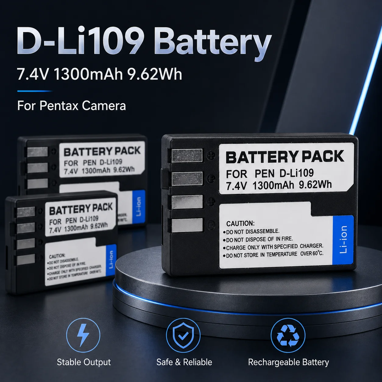 

Replacement D-Li109 1300mAh Battery for Pentax KR KP K2 K30 K50 K70 K500 KS1 KS2 Camera