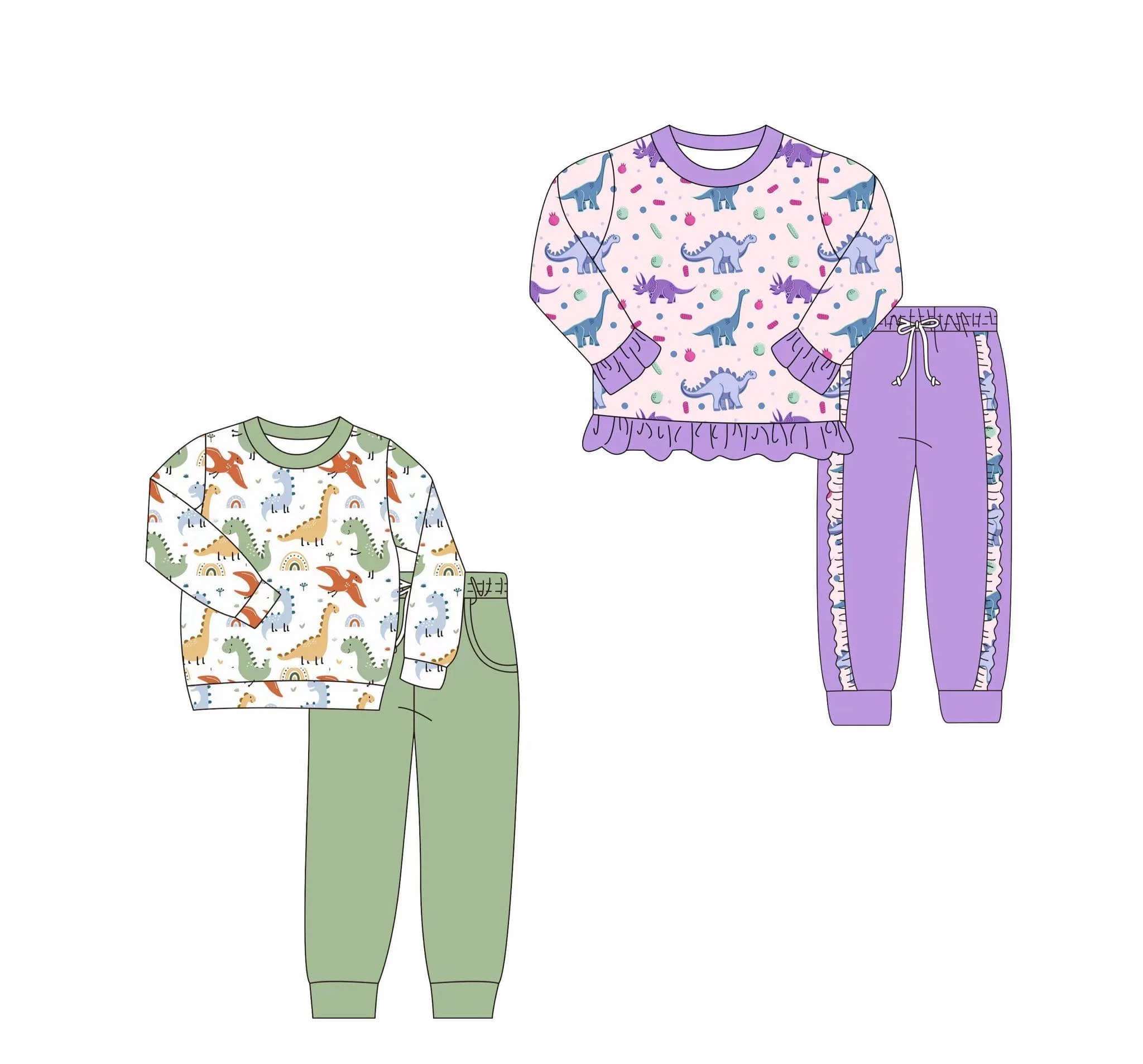 children's pajamas set long sleeves trousers pajama set cartoon dinosaur fabric Cute children's set toddler baby clothes