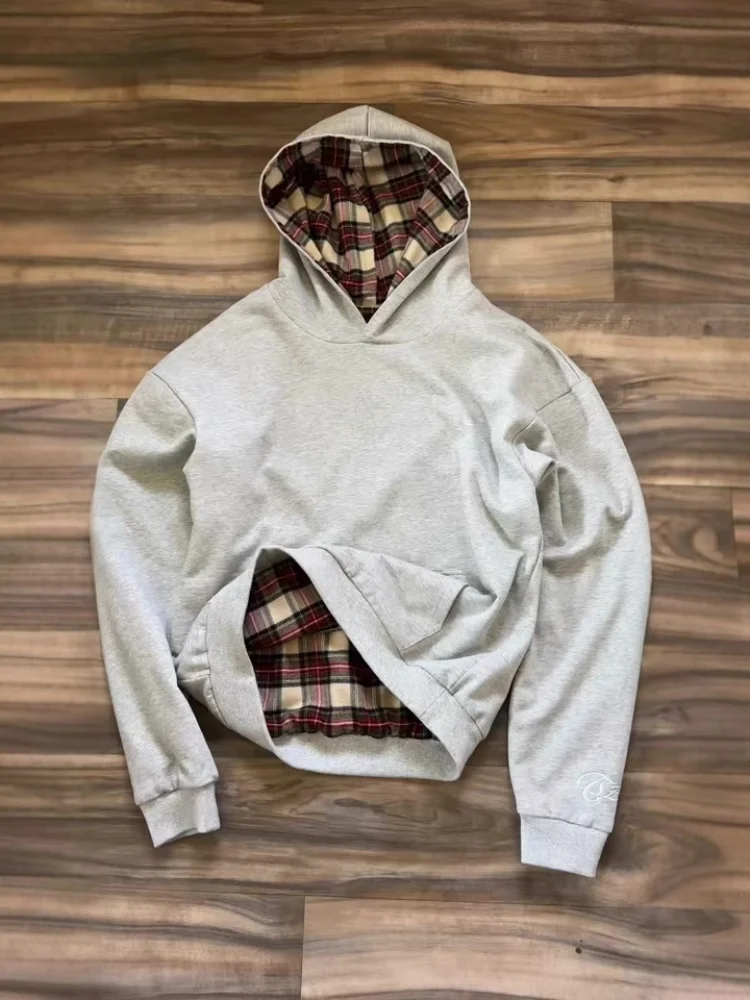 

Punk hooded sweatshirt, newly launched checkered lining and pullover, American retro men's and women's jacket, couple style