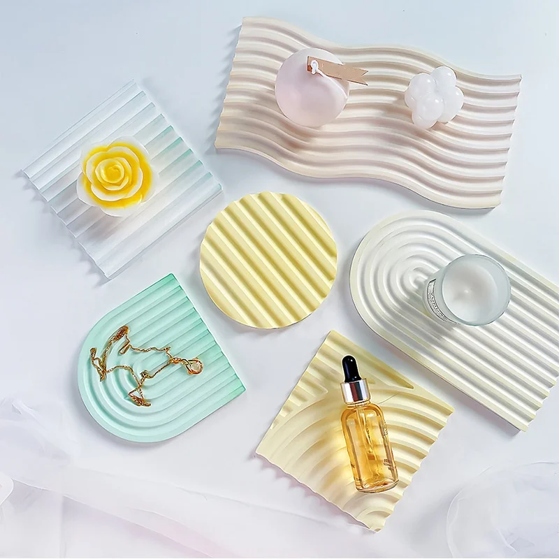 DIY Striped Wave Tray Mold For Resin Making Concrete Silicon Mold for Cement Candle U Shaped Plaster Mould New Arrival view 2
