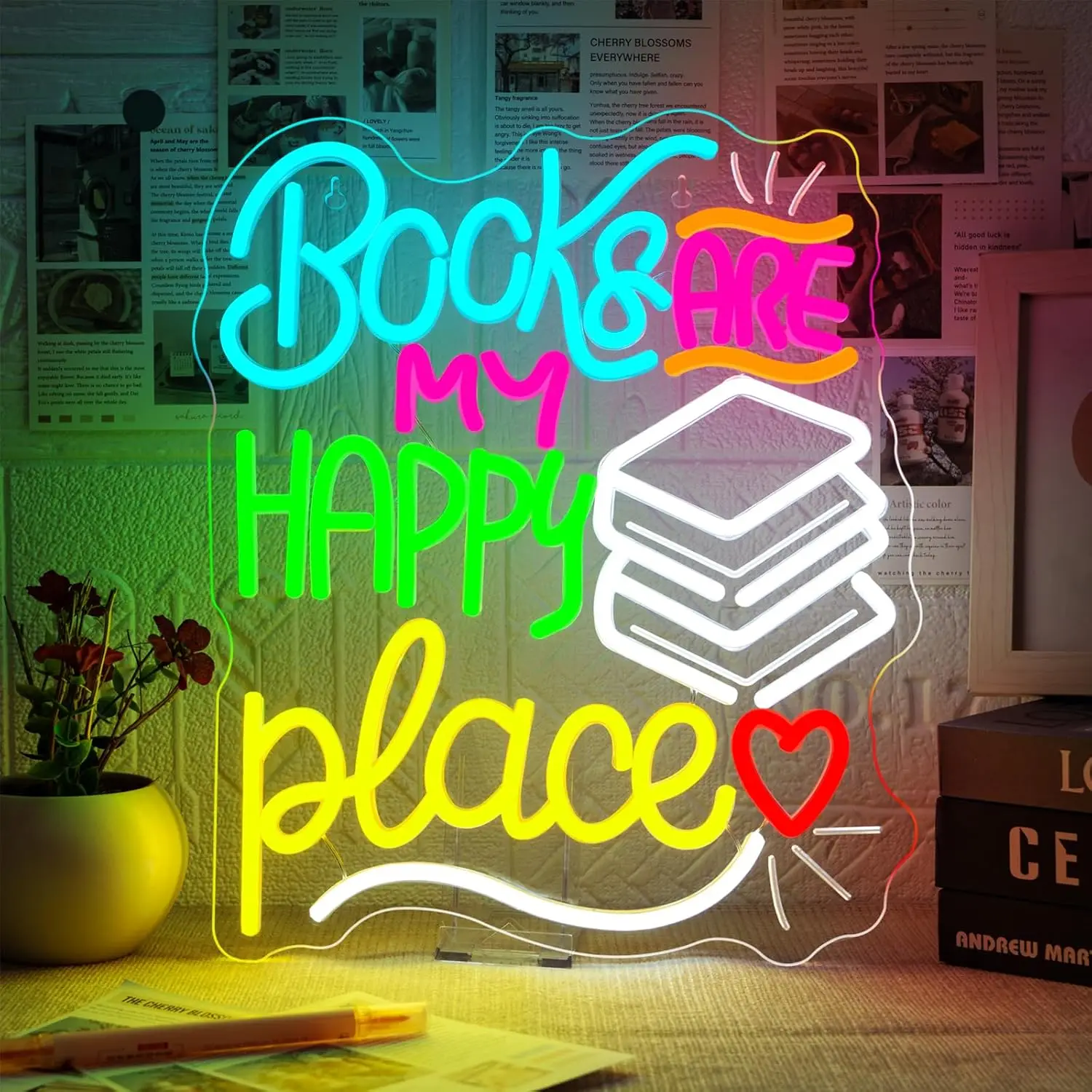 

Books Are My Happy Place Neon Sign USB Powered LED Light for Kids Room Book Club Reading Room Classroom Bedroom Decoration Gift