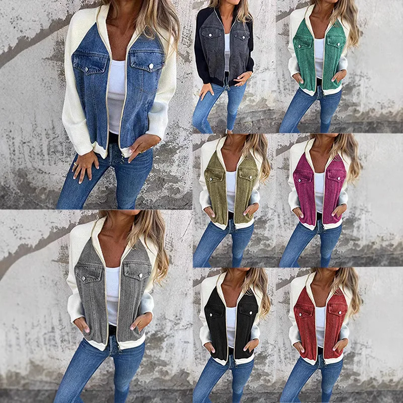 

Europe America 2025 Autumn and Winter New Denim Splicing Jacket Casual Fashion Jacket Women's Clothing