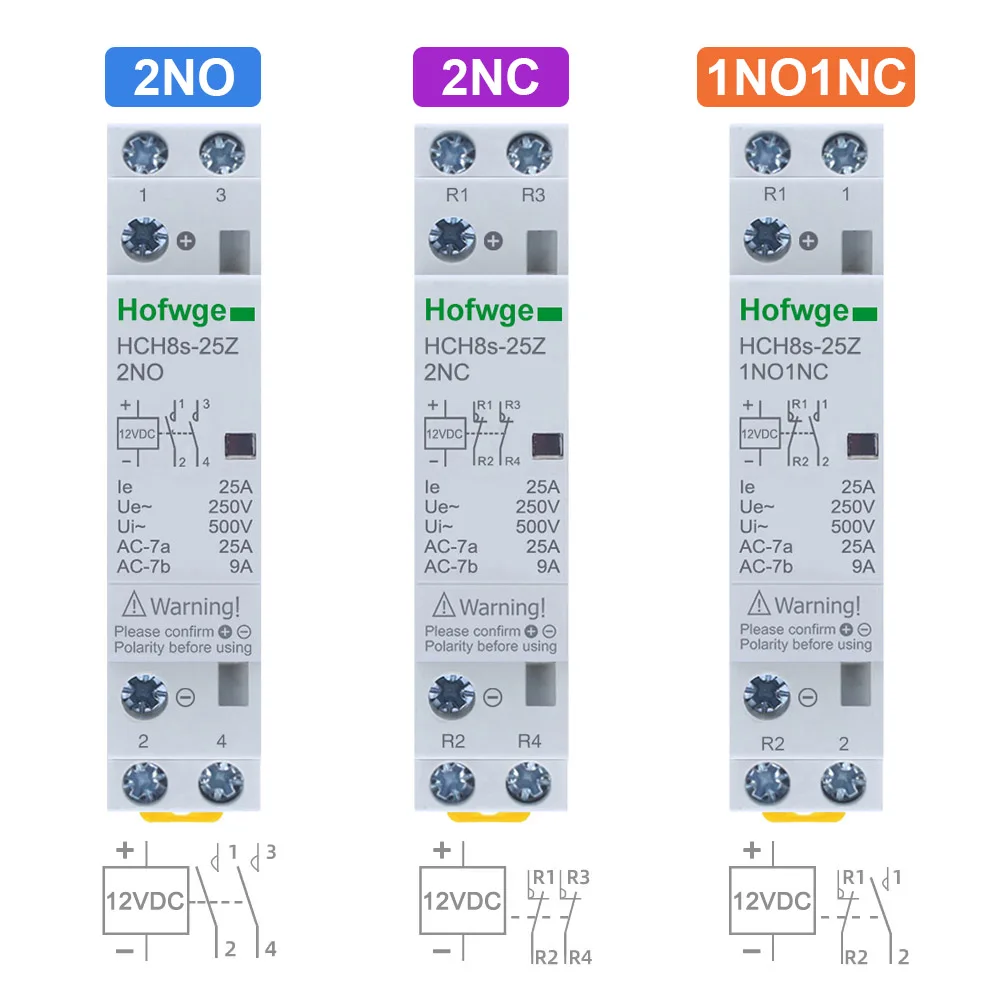 контактор HCH8s-25 Modular AC Contactor 25A 2P 2NO 2NC 1NO1NC 50Hz DC24V AC110V 220V Automatic Household Contactor Din Rail Type