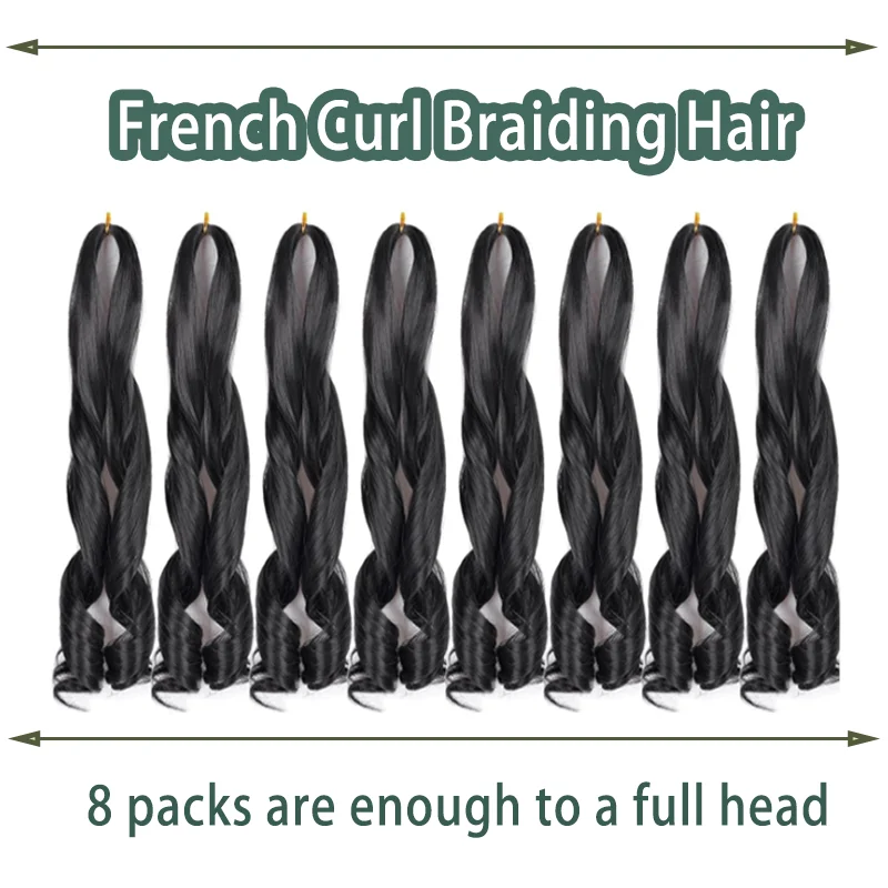 8 упаковок синтетических французских вьющихся волос, 24-дюймовые свободные волнистые спиральные вязанные крючком волосы для женщин, предварительно растянутые с вьющимися концами (1B)