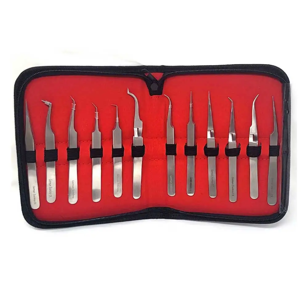 2026 NEW Azicon's 12 Pcs Precision Tweezer And Forceps Kit. Stainless Steel Laboratory Micro Dissection Tools Surgical Forceps S