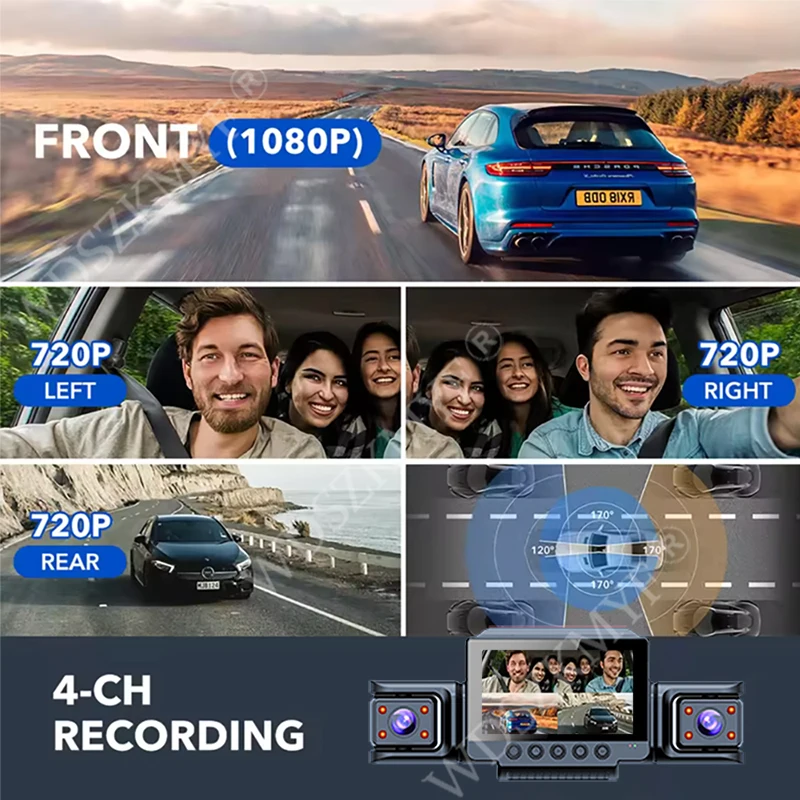 1080P HD DashCam for Cars 3/4 Channel WIFI Camera 360° Video Recorder Rear View Camera Car DVR 24H Hardware Kit Car Assecories