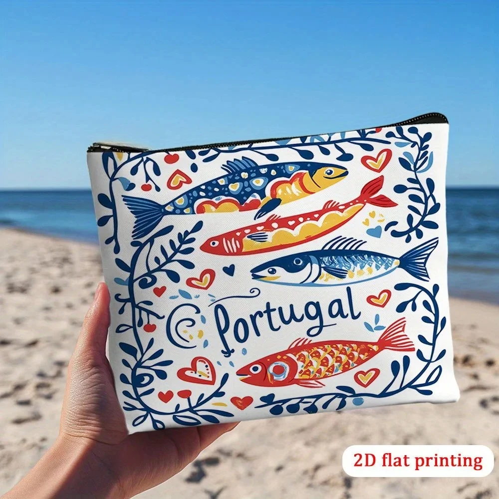 A Portugal Fish Art Cosmetic Bag - Cute Multifunctional Zipper Pouch for Women, Jewelry Storage Bag