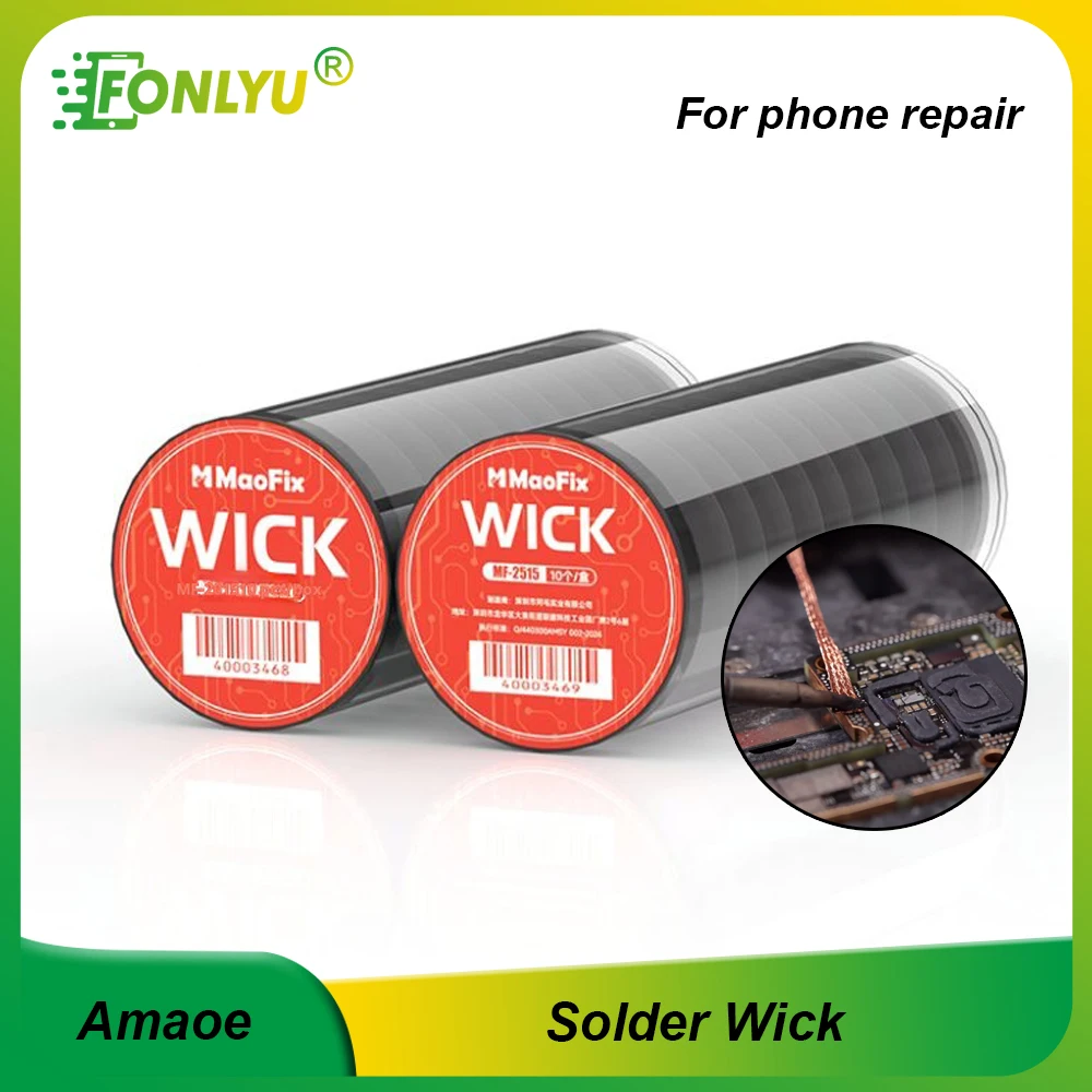 Amaoe Pure Copper Soldering Wick Wire Welding Tin Suction Desoldering Braid Solder Paste Remove Clean BGA PCB Phone Repair Tool