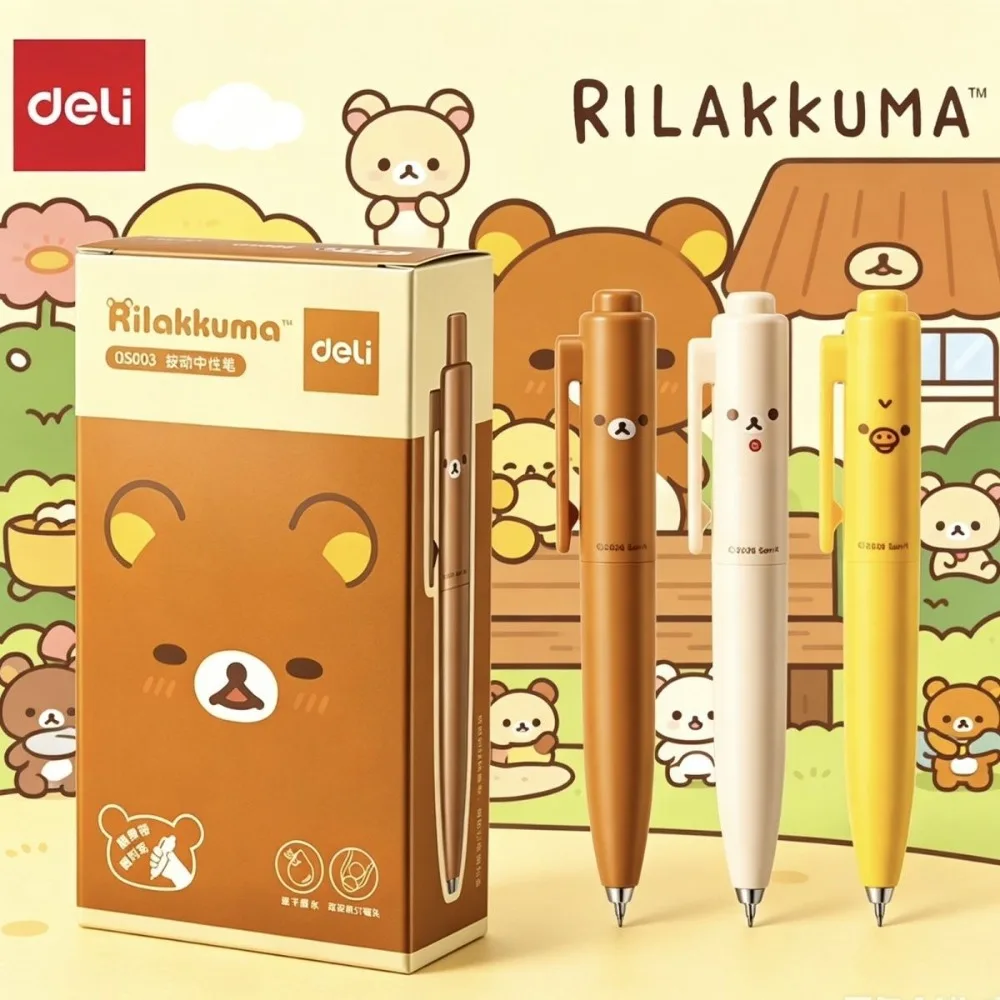Stylos à bille Rilakkuma en gel, 0.5mm, encre noire lisse, fournitures de papeterie d'écriture pour étudiants, pour l'école et le bureau, 3 pièces