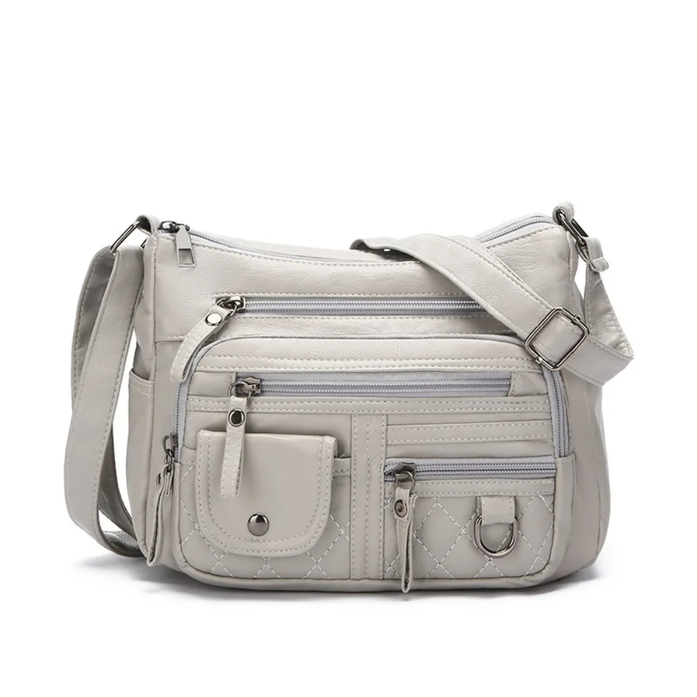 

Soft Multiple Zip Pockets Shoulder Bag Retro Waterproof Crossbody Mommy Bag Adjustable Strap Large Capacity