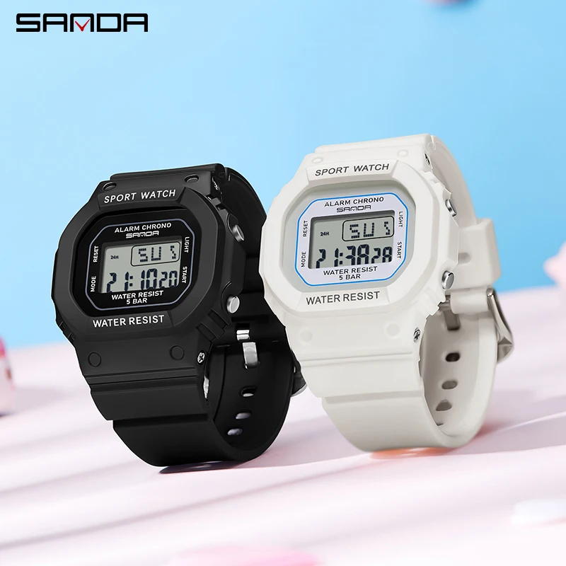 SANDA 393 Casual  Style Electronic Watch for Women Luxury Waterproof Sport LED Digital Shockproof Ladies Wristwatch Alarm Clock