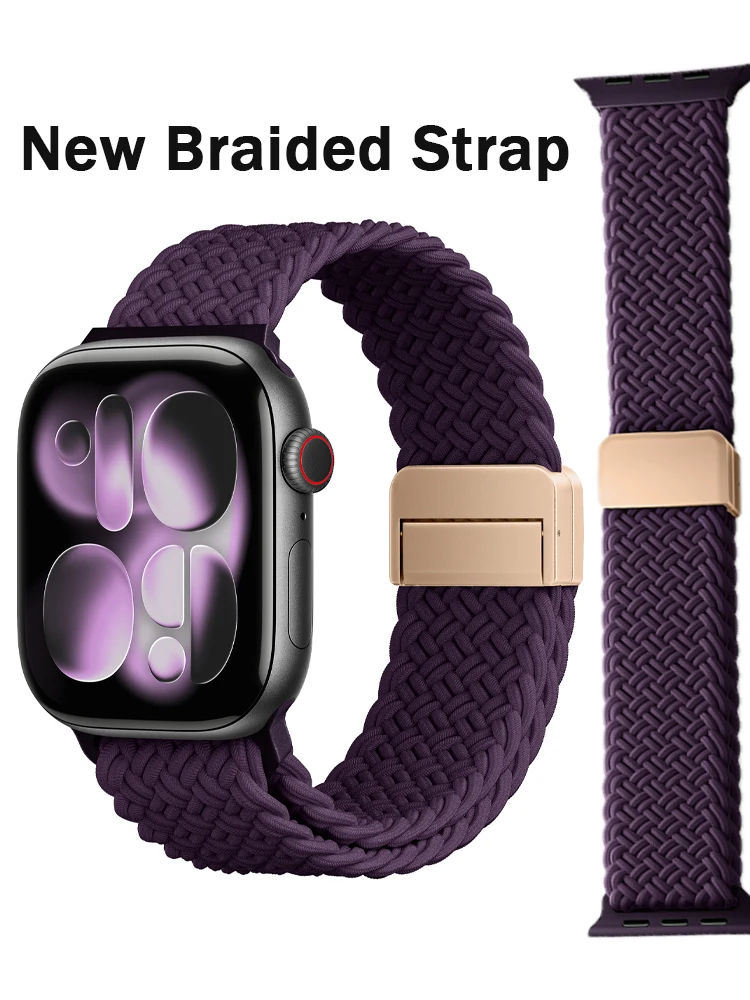 Neues Geflochtenes Armband für Apple Watch Band 46mm 45mm 44mm 42/41/40mm 49mm Stoff Magnetarmband Serie 11/10/9/8/7/SE/Ultra 2 3