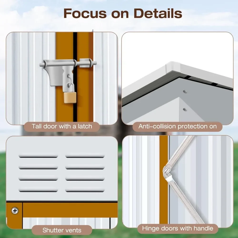 Storage ShedWhite Bright Yellow Waterproof Storage Tool Shed With Underframe for Backyard Patio Outdoor Warehouse