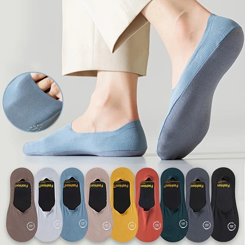 

7Pairs Solid Color Mesh Men's No-Show Socks Spring and Summer Lightweight Breathable Soft and Elastic Invisible Sock for All-Day