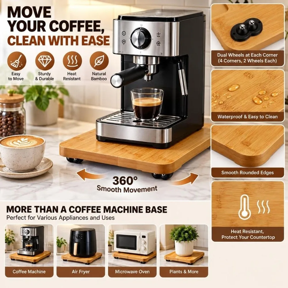 Wood Wooden Sliding Tray Rectangular Shape Heat Insulation Coffee Machine Tray Wood Construction Shock Proof