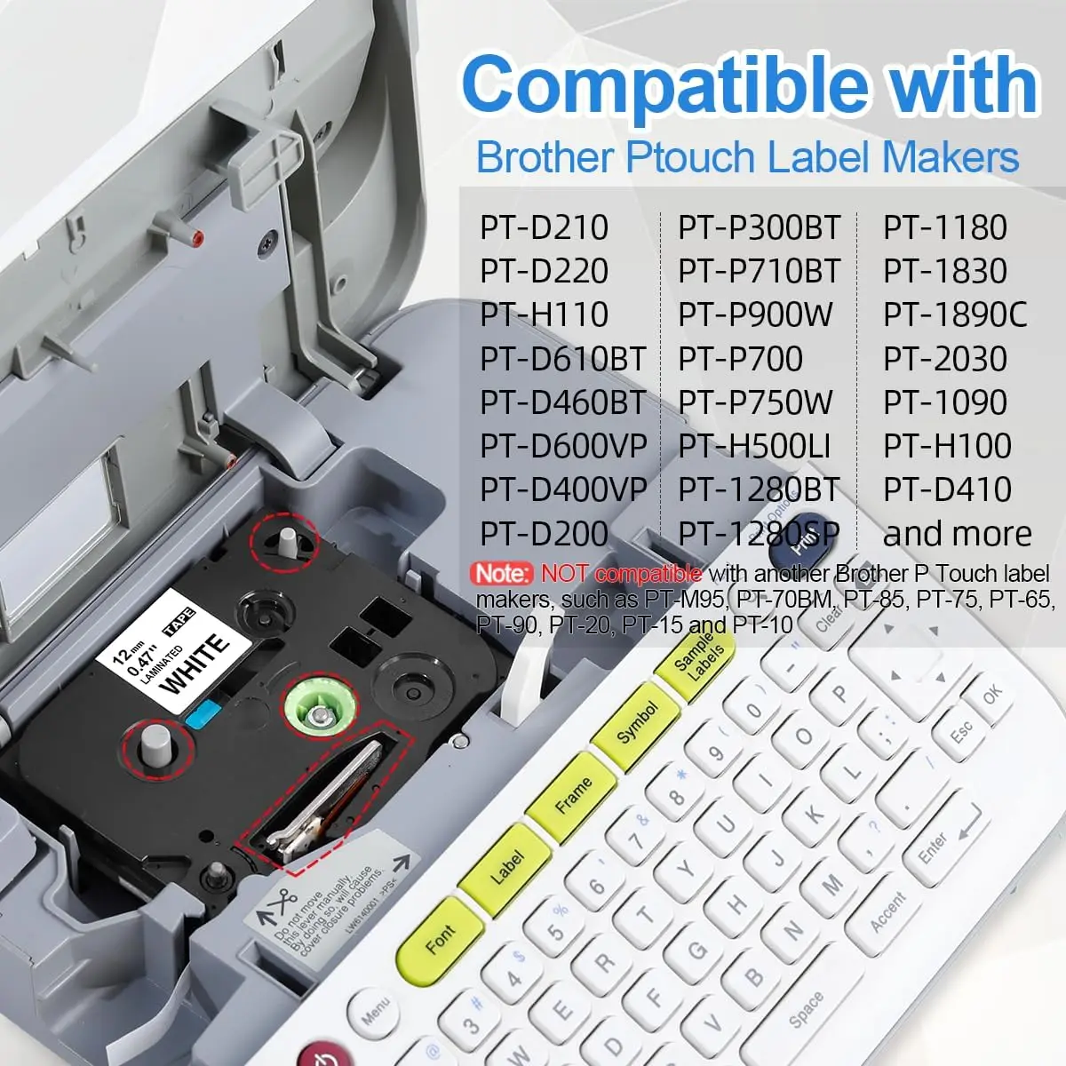 6-Pack P  Label Tape TZe-231  for  TZe TZ Tape 12mm 0.47 Laminated White Label Maker Tape TZe231 TZ231 for  P  Label Maker -D210