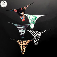 Leopard/Camouflage/Zebra/Flower Sexy Printed Cotton Thong Women Pack Plus Size Seamless Underwear Soft G-String Tangas