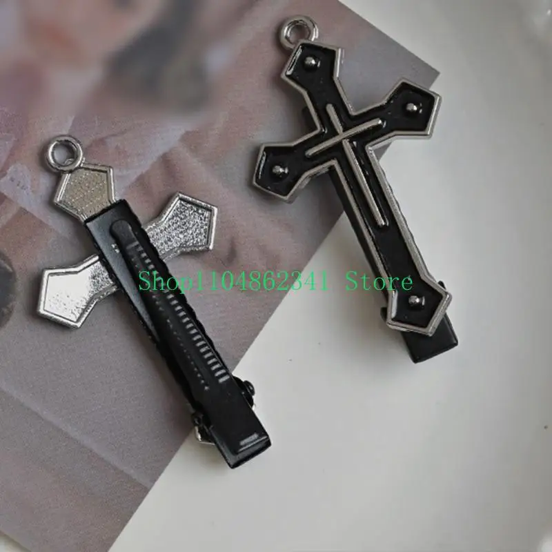 5ASD Halloween Flat Clip Hairpin Crosses Galletcore nero scuro gotico per donna ragazza