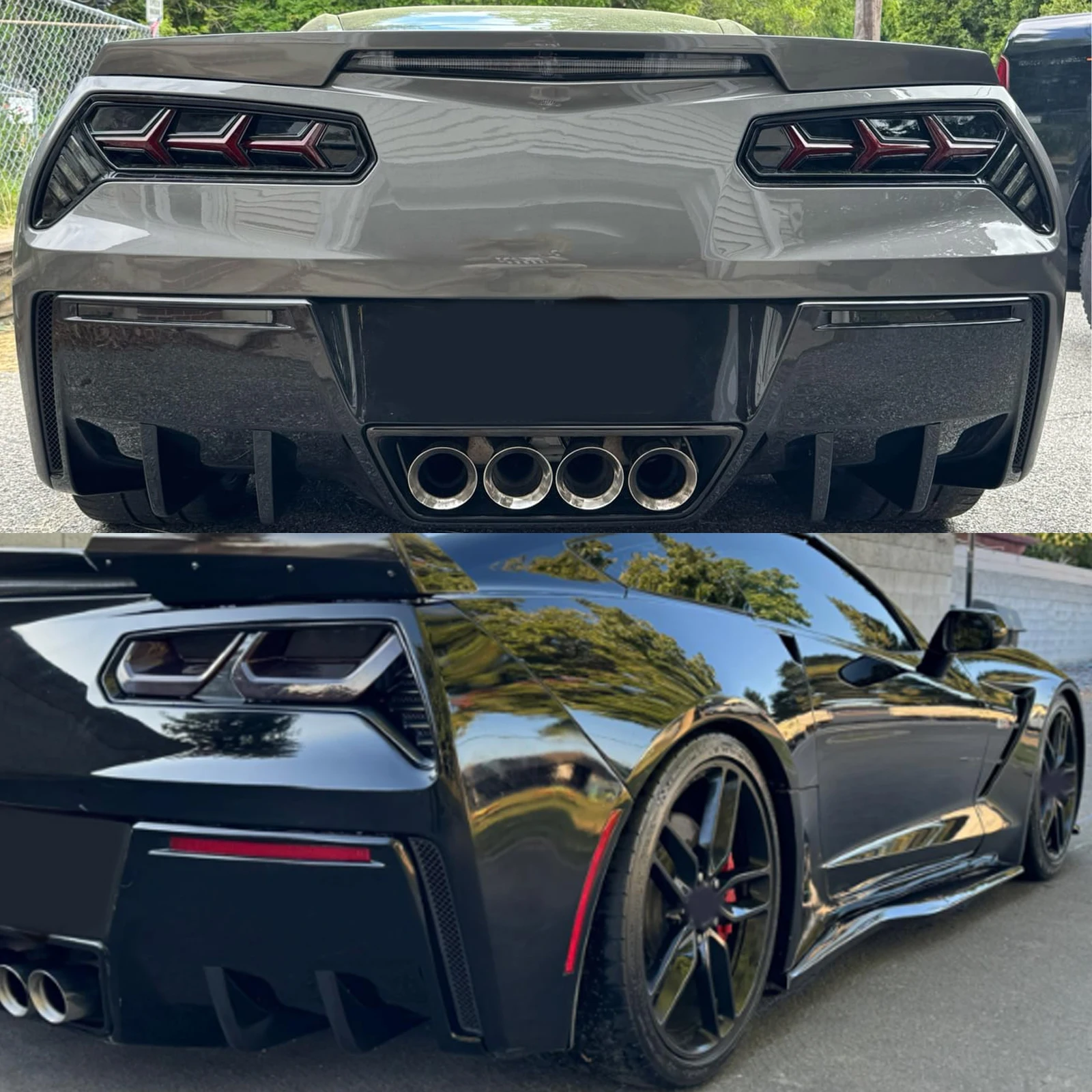 For Chevrolet Corvette C7 2014-2019 All Models Car Add-On Rear Bumpers Diffuser Fin Accessories Carbon Fiber Style Glossy Black