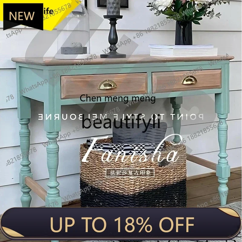 

P178 French Retro Solid Wood Entryway Cabinet American Style Living Room Wall-Mounted Storage Hallway Cabinet