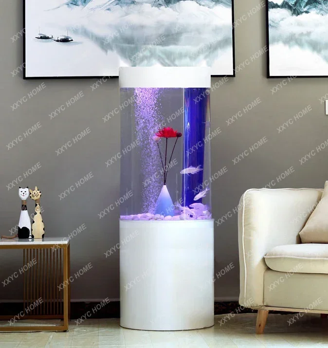 Cylindrical Glass Fish Tank Home Living Room Large Floor Vertical Aquarium Bottom Filter Change Water Hallway aquarium