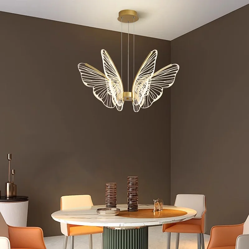 Modern gold butterfly wings chandelier, lustre living room, bedroom, dining room home interior decorative lighting fixtures.