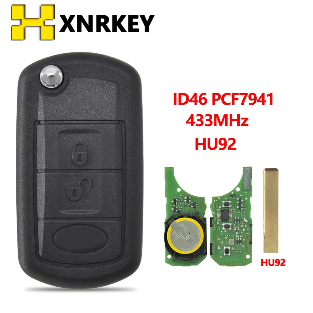 XNRKEY for Land Rover Range Rover Sport LR3 Discovery 3 Buttons Remote Flip Car Key PCF7941Chip 433Mhz With Yellow Battery