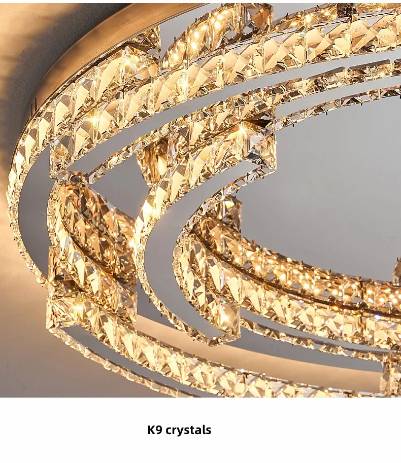 Crystal LED Ceiling Lamp Foyer Shiny Steel Luminaires