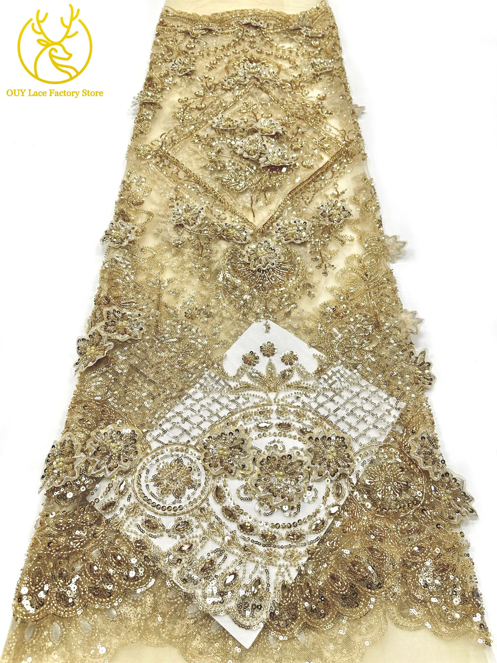 3D-Stickerei Blumen Französischer Mesh-Stein-Spitzenstoff 2026 Afrikanischer Nigerianischer Tüll Perlen-Pailletten-Spitzenstoff für Hochzeitsnäharbeiten – Detail 18