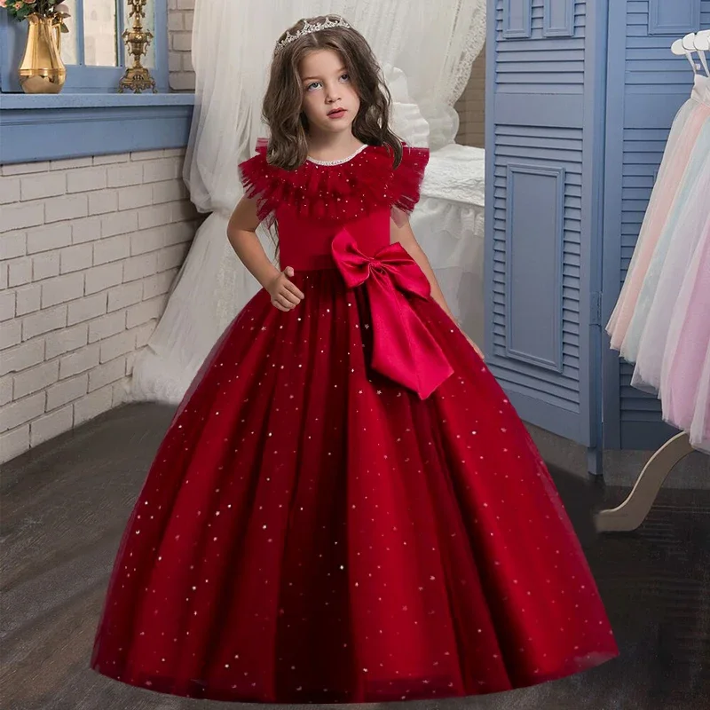 

4-14T Girls Dress Birthday Communion Party Dress Girls Sleeveless Middle Big Children Flower Girl Wedding Fluffy Dress