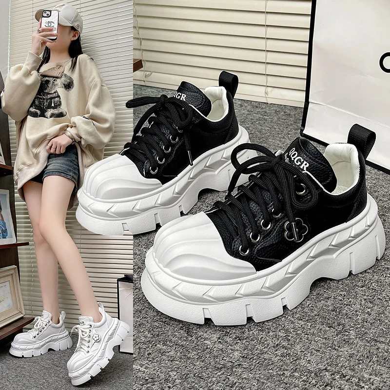 

Shell Toe Women's Sneakers High Heel Front Lace Up Spring Casual Sneakers Unique Design Stylish Comfortable Wedge Heel Dad Shoes