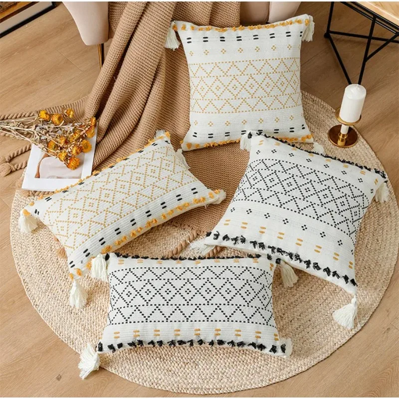 Boho Home Decoration Throw Pillow Case Tufted Tassel Cotton Cushion Cover For Bed Room Sofa Chair No Core