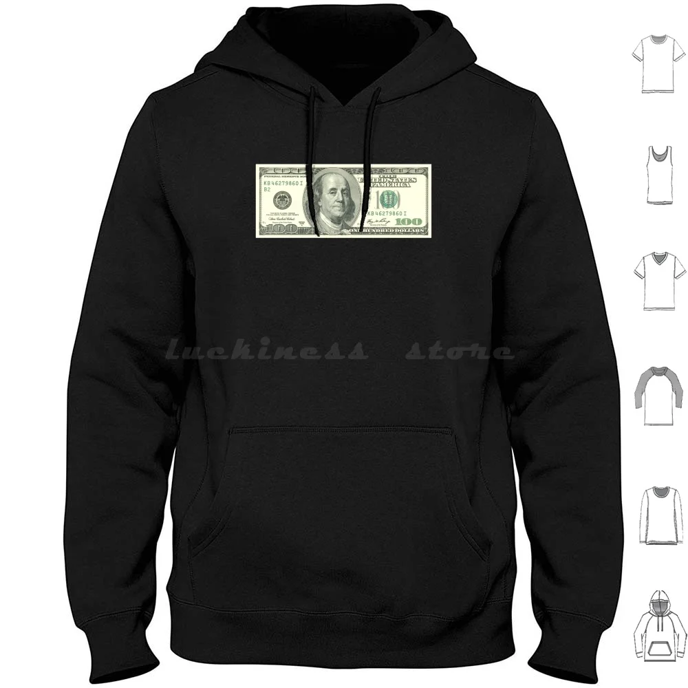 $100 Honderd Dollar Biljet C-Note Hoodie Katoen Lange Mouw 100 Honderd Dollar C Note 100 Usd Geld Contant