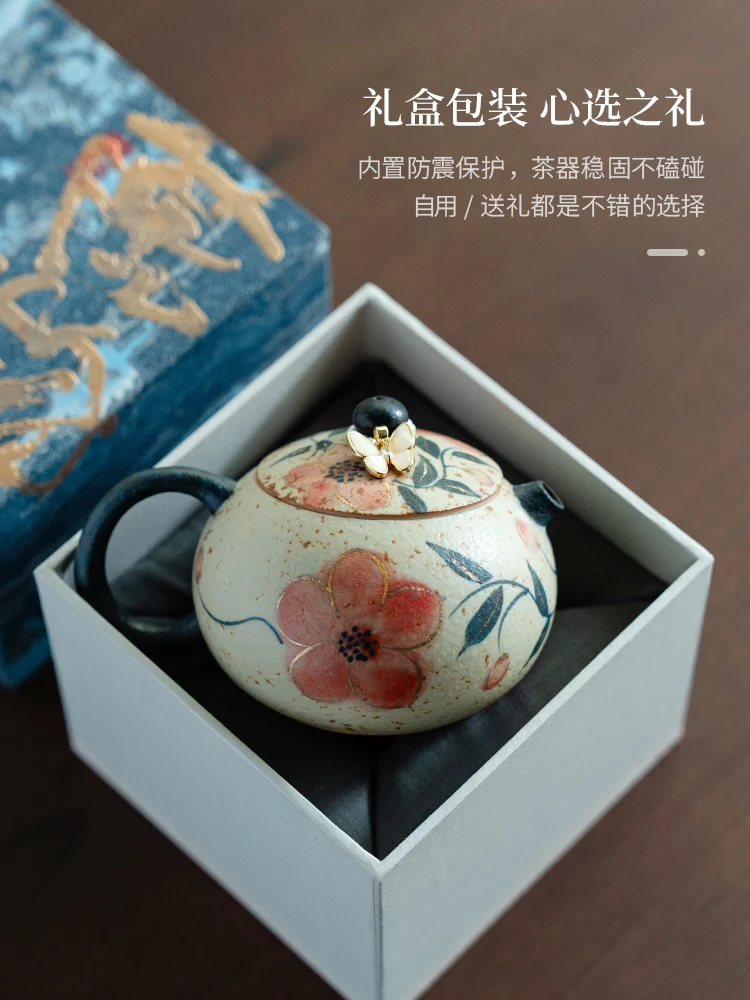 

Teapot High-End Creative Pure Hand Drawing Peach Blossom Xi Shi Pot with Slip Home Ceramic Single Set