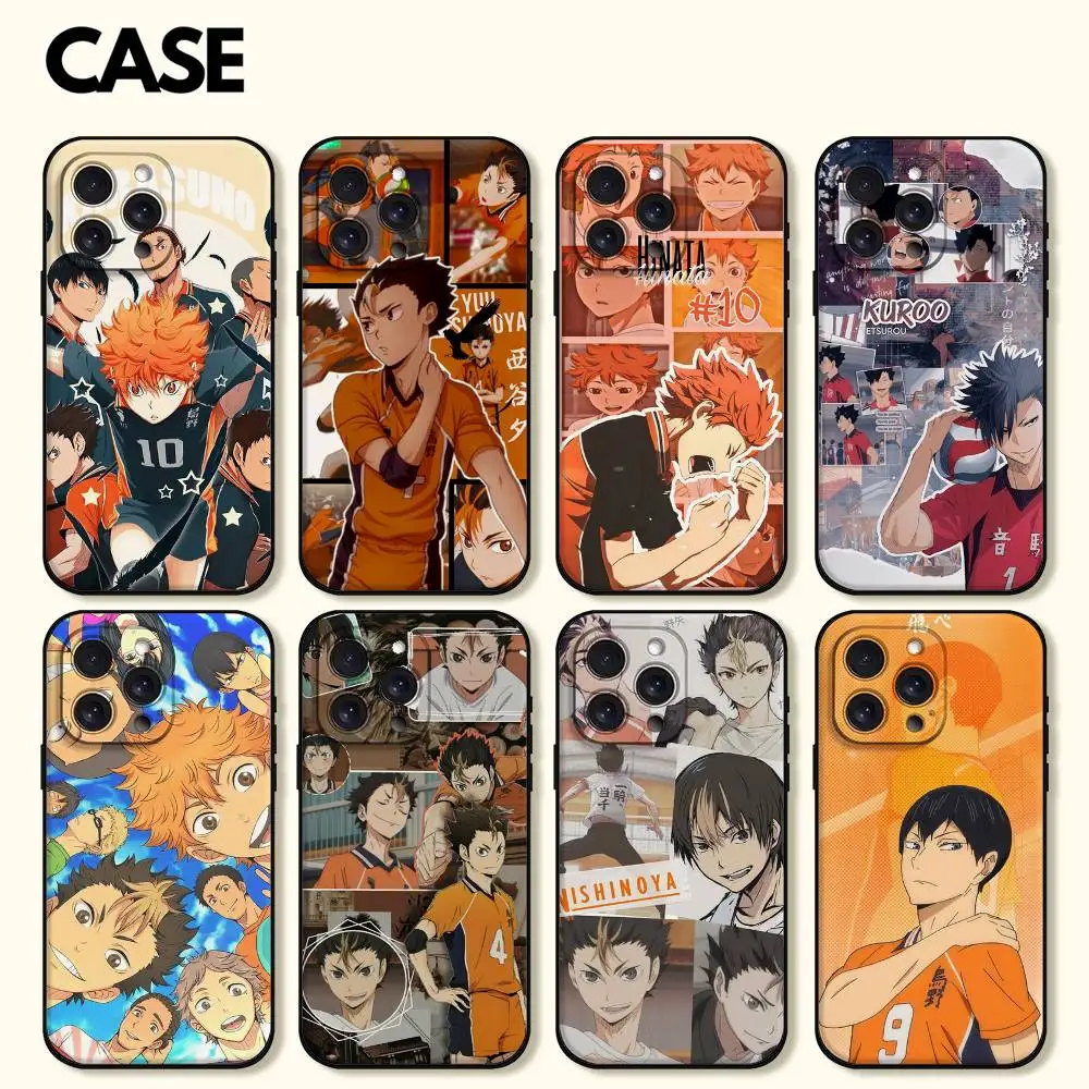 Haikyuu High School Volleyball Phone Case Black Shell For IPhone 16/15/13/14 Pro Max 11Plus/X/Xr/Xs Max/12mini Compatible Models