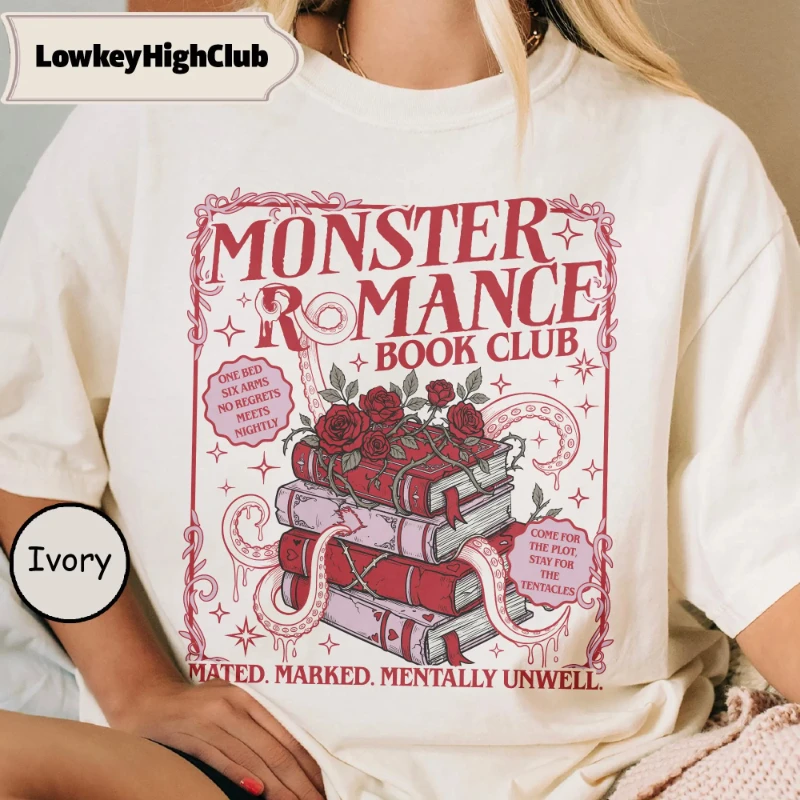 Monster Romance Reading Club T-Shirt, T-Shirt für Liebhaber von düsterer Romantik, Geschenk für Buchfans, T-Shirt für Liebhaber romantischer Romane. – Detail 3