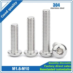2/5/10/50pcs M1.6 M2 M2.5 M3 M4 M5 M6 M8 M10 304 Stainless Steel Hexagon Hex Socket Pan Head Button Allen Bolt Screw ISO7380