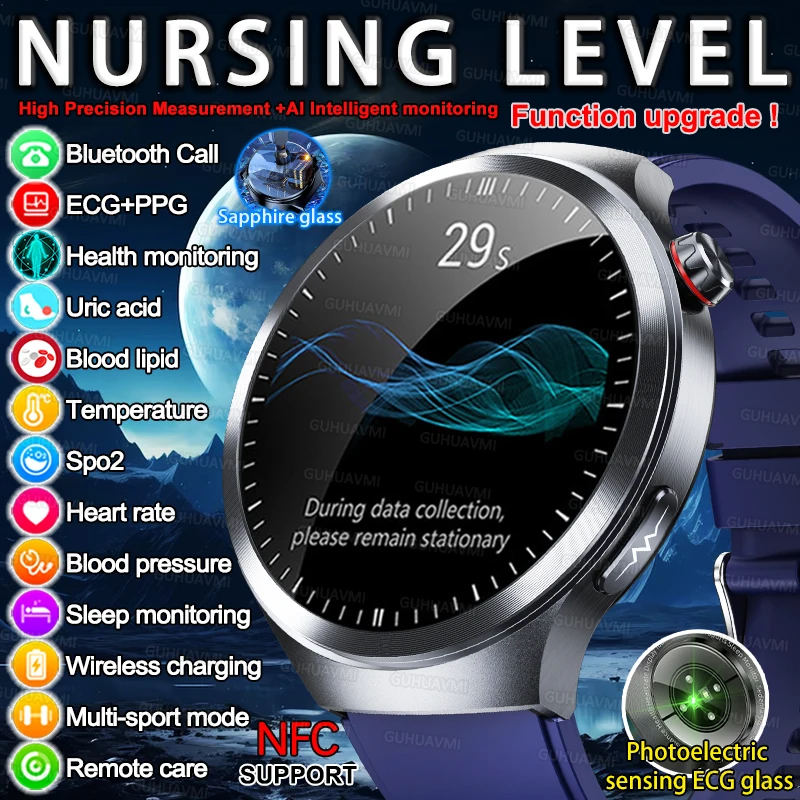 

2025 New Monitor Grade NFC Smart Watch Blood oxygen Blood Lipid Uric Acid ECG+PPG Body Temperature BT Call Health Smartwatch Men
