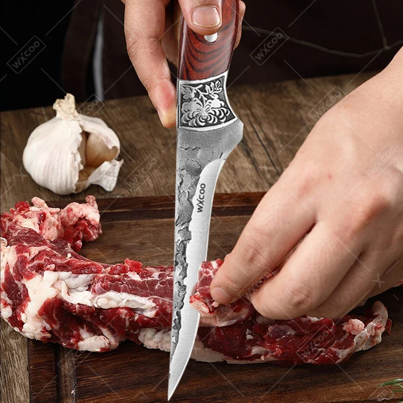 WXCOO Hand-Forged Butcher Cleaver Knife Stainless Steel Utility Knife BBQ Meat Fish Cutting Utility Knife Kitchen Supplies