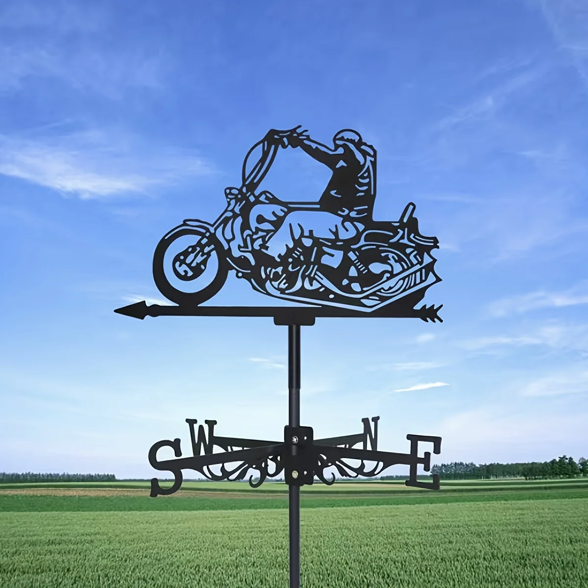 1Set Retro motorcycle metal wind vane - durable iron weather indicator, suitable for courtyards, roofs, lawns - perfect choice