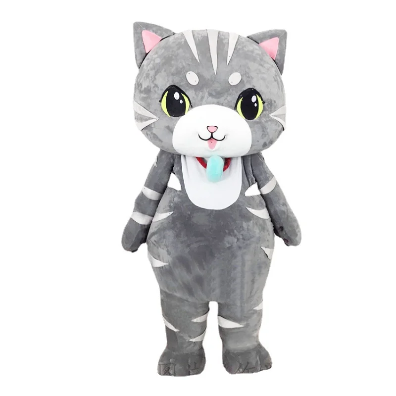 Cute Plush Pink Cow Mascot Costume Cartoon Gray Cat Anime Performance Costume Christmas Halloween Adult Walking Set