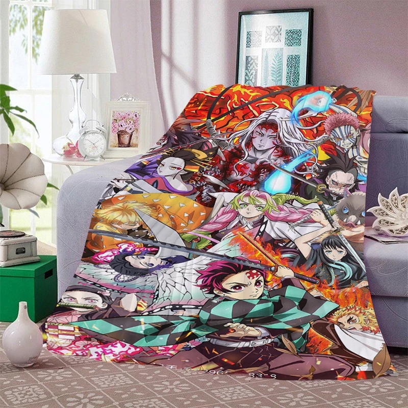 

Anime Bed Blanket Sofa A-Demon A-Slayer Microfiber Bedding Warm Fleece Custom Nap Fluffy Soft Blankets for Winter King Size